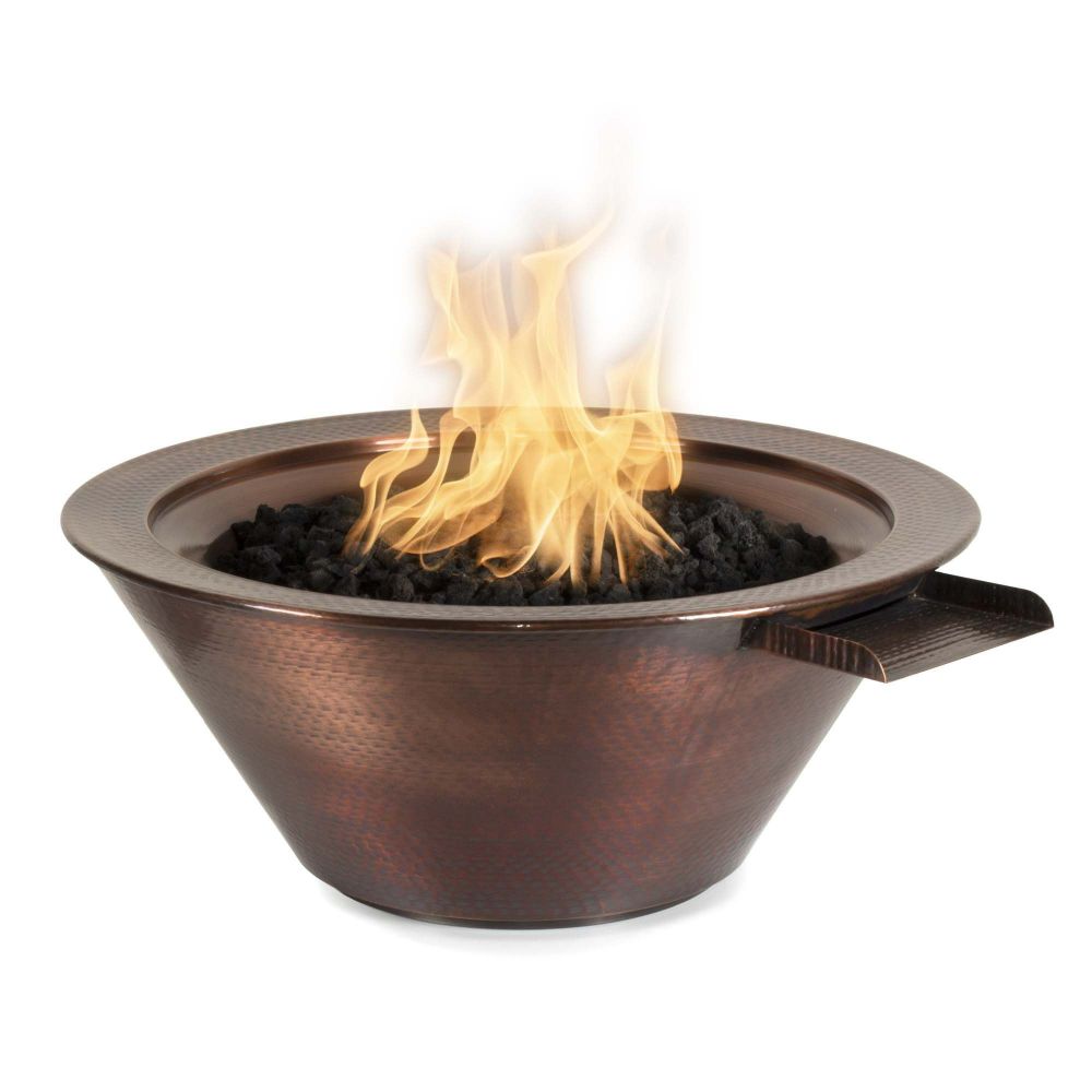 The Outdoors Plus OPT-102-36NWCBE12V-LP 36" Cazo Hammered Copper Fire & Water Bowl - 12V Electronic Ignition - Liquid Propane